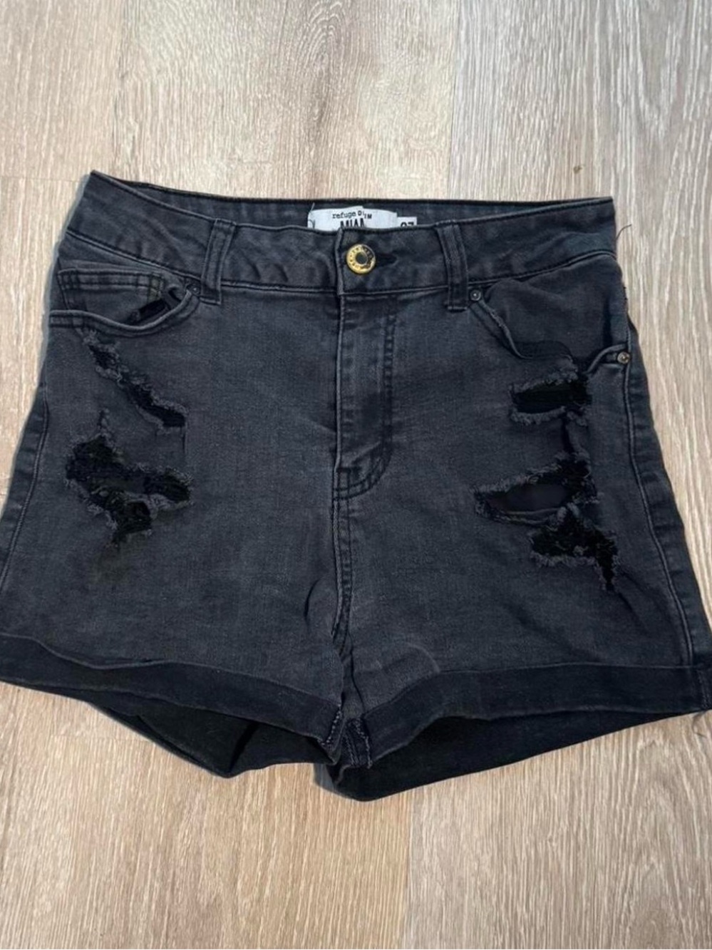 Women’s Distressed High-Waist Black Denim Shorts